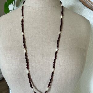 Elegant Pearl and Garnet Beaded Necklace